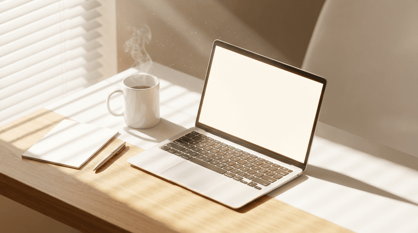 A laptop displaying a project plan on a clean desk in a modern office
